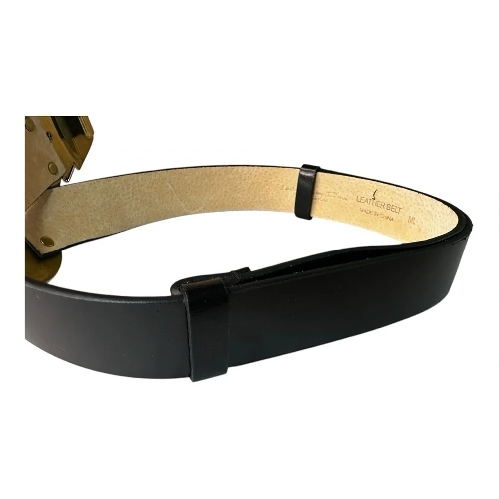 Lake Shore Drive Leather Belt with Hammered Brass and Silver Tone Buckle